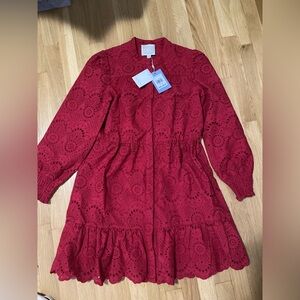Sail to Sable Red Long Sleeve Eyelet Dress